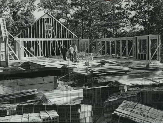 1977, Birmingham, Alabama Construction Workers building Home - Historic Images