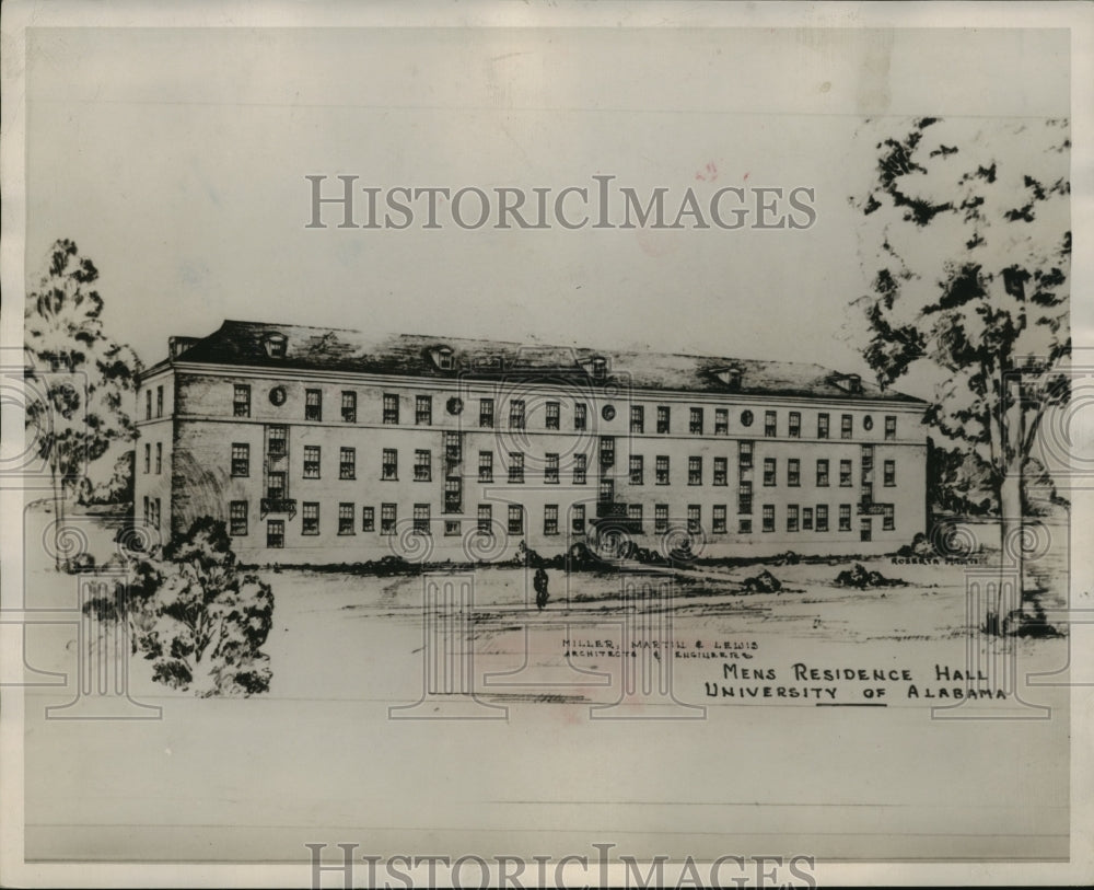 1947 Drawing of New Men's Residence Hall at University of Alabama - Historic Images