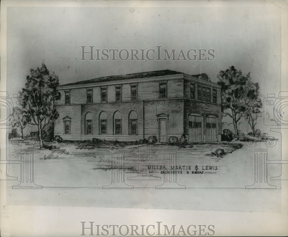 1947, Drawing of University of Alabama Building - Fire College - Historic Images