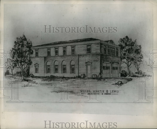 1947, Drawing of University of Alabama Building - Fire College - Historic Images