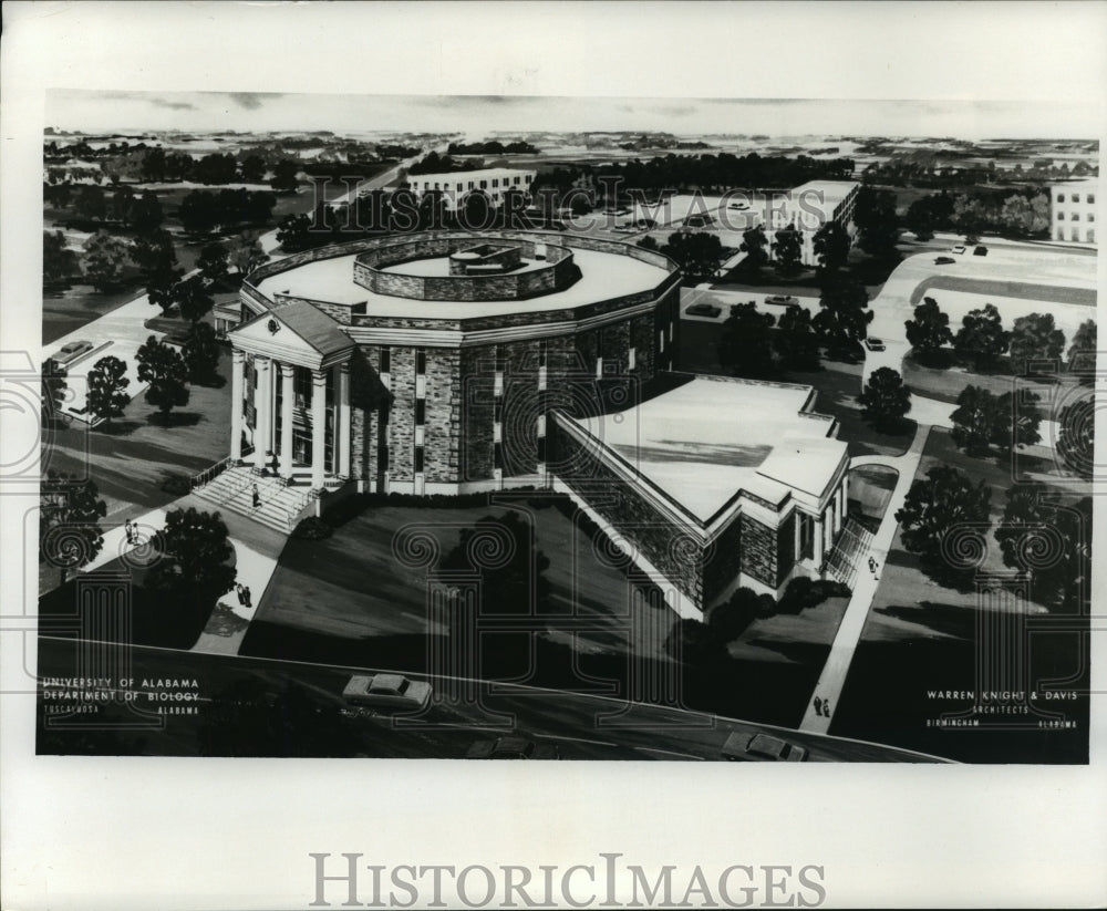 1968, Drawing of New University of Alabama Department of Biology - Historic Images