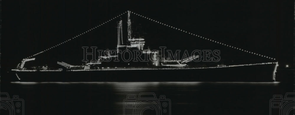 1973 Press Photo USS Alabama on display on the Mobile Bay Causeway, Alabama - Historic Images