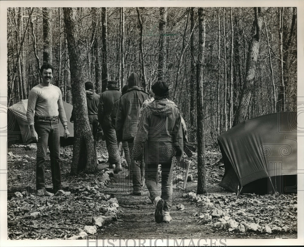 1984, Tim Sartain, left, supervises boys at Chalkville Outdoors Site - Historic Images