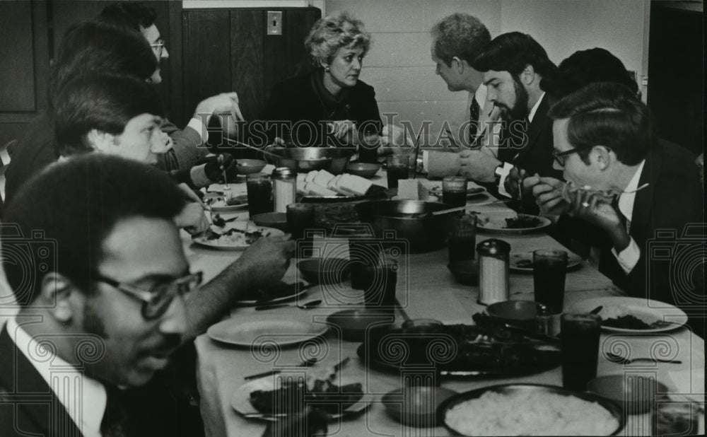 1981, Birmingham City Council at jail meal - abna23427 - Historic Images