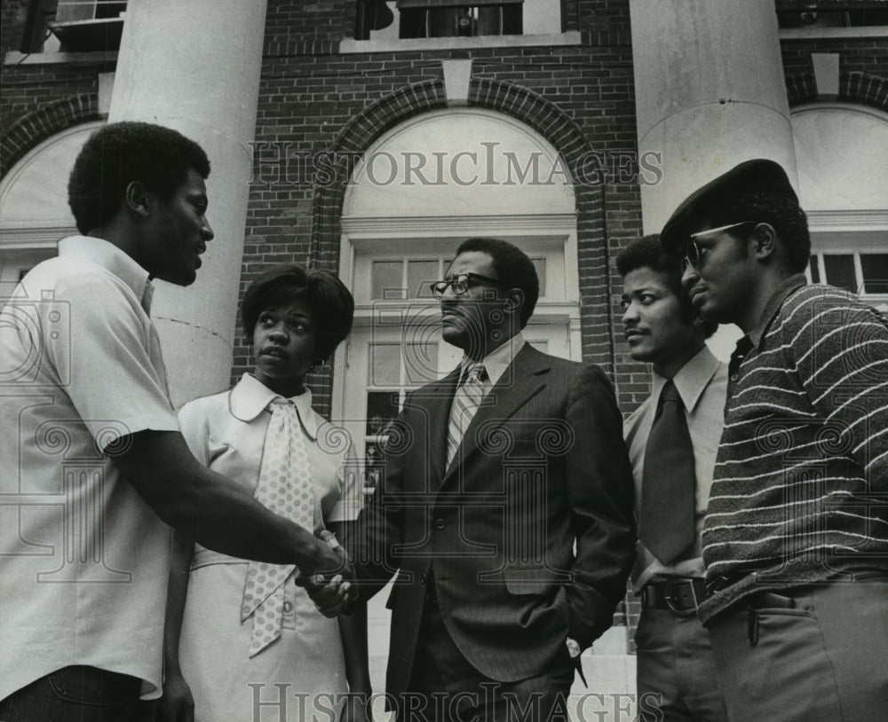 1971, Miles College President W. Clyde Williams Greets Students - Historic Images