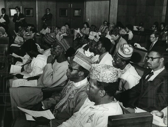 1981, Nigerian delegates watch Birmingham City Council in action - Historic Images