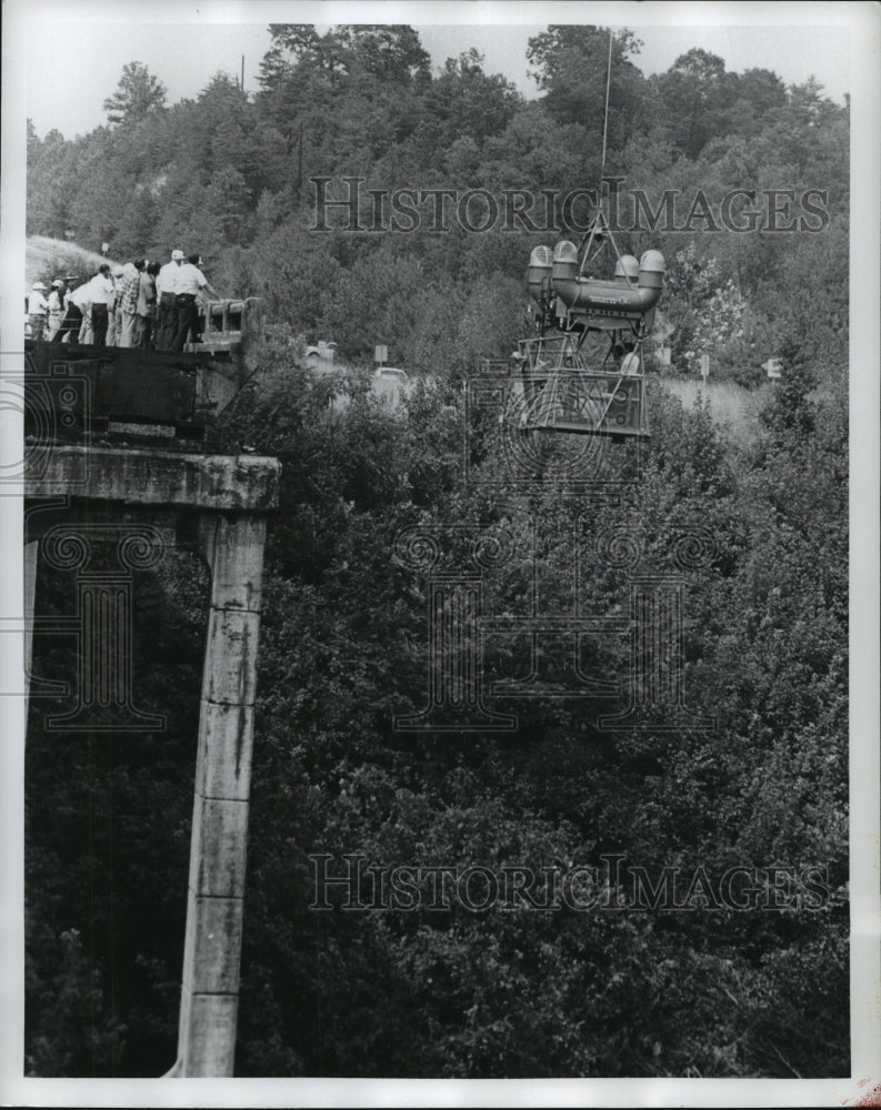 1978, People on bridge watching Birmingham firefighters, Alabama - Historic Images