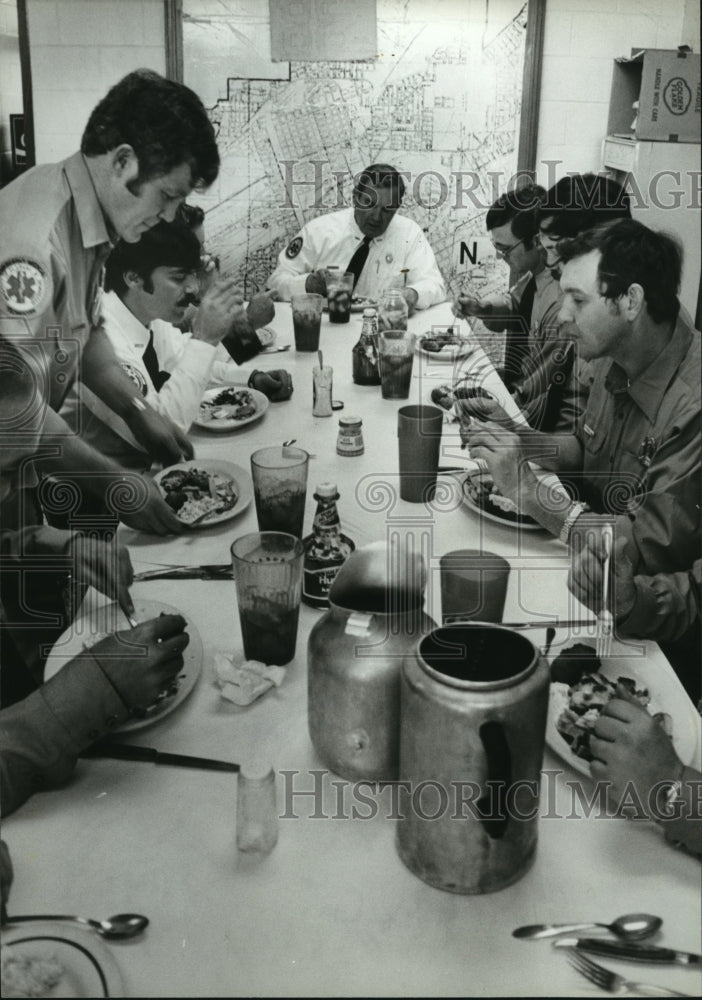 1979, Birmingham, Alabama Firefighters Eat at Fire Station - Historic Images