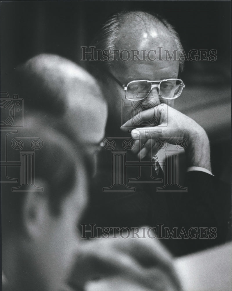 1980, Dr. Cody Listens at Birmingham Board of Education Meeting - Historic Images