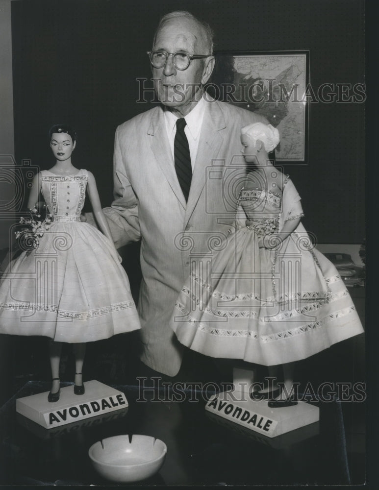 1957, Donald Comer Sr., cotton &#39;king&#39;, with dolls in cotton clothing - Historic Images