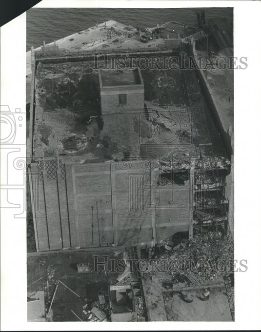1982, View of damage to building done by dynamite and wrecking ball - Historic Images