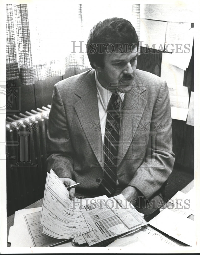 1982 West Jefferson Principal, Ronald Cooper at his desk, Alabama - Historic Images