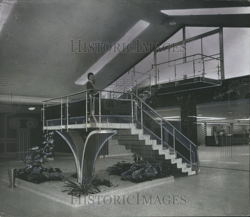 1962 Press Photo Marble Stairway to Observation Deck, Birmingham Airport - Historic Images