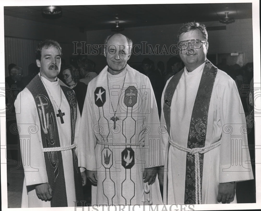 1986 Reverend Carl Vost, Bishops M. Gerald S. Troutman, James Bauman - Historic Images