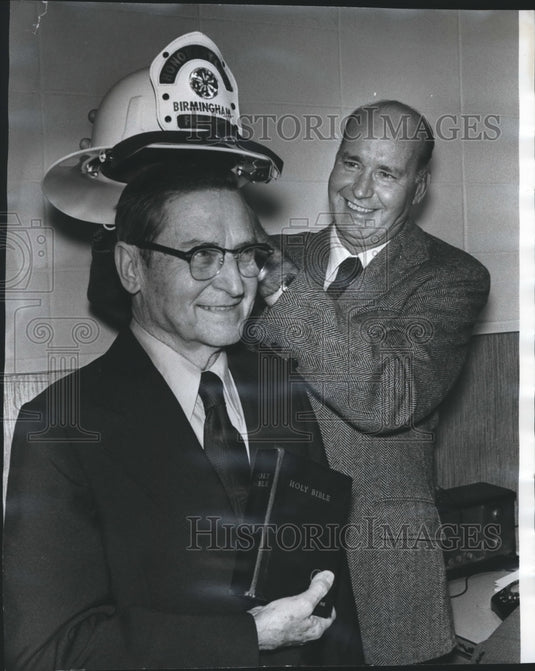 1975, Reverend Floyd Turner with Birmingham fire department helmet - Historic Images