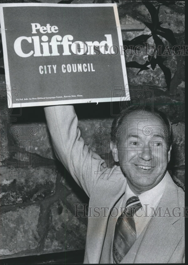 1978 City Councilman Pete Clifford holds Campaign Sign Historic Images
