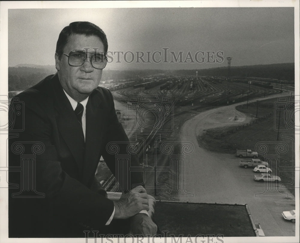 1985, Jerry Walker overlooks Norris Yard in Irondale, Railroad - Historic Images