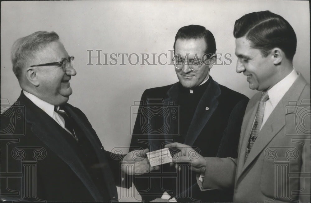 1958, William Kidd receives life membership to Knights of Columbus - Historic Images