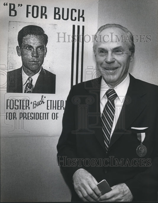 1982, Foster "Buck" Etheridge, Rotary Club, with old SGA Poster, AL - Historic Images