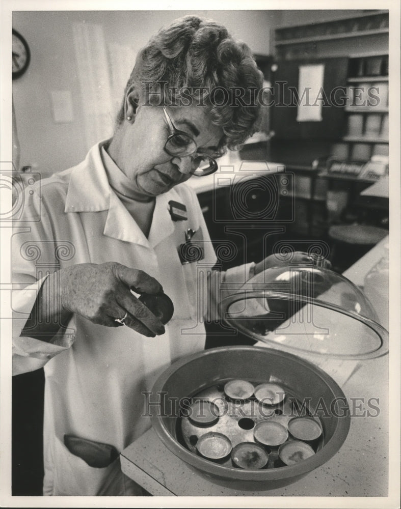 1986 Betty Sedinger, Radiation Technician with desiccator in Lab - Historic Images