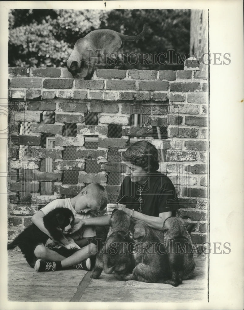 1964 Press Photo Mrs. William Dickinson, Wife of Congressman and young boy, Dogs - Historic Images