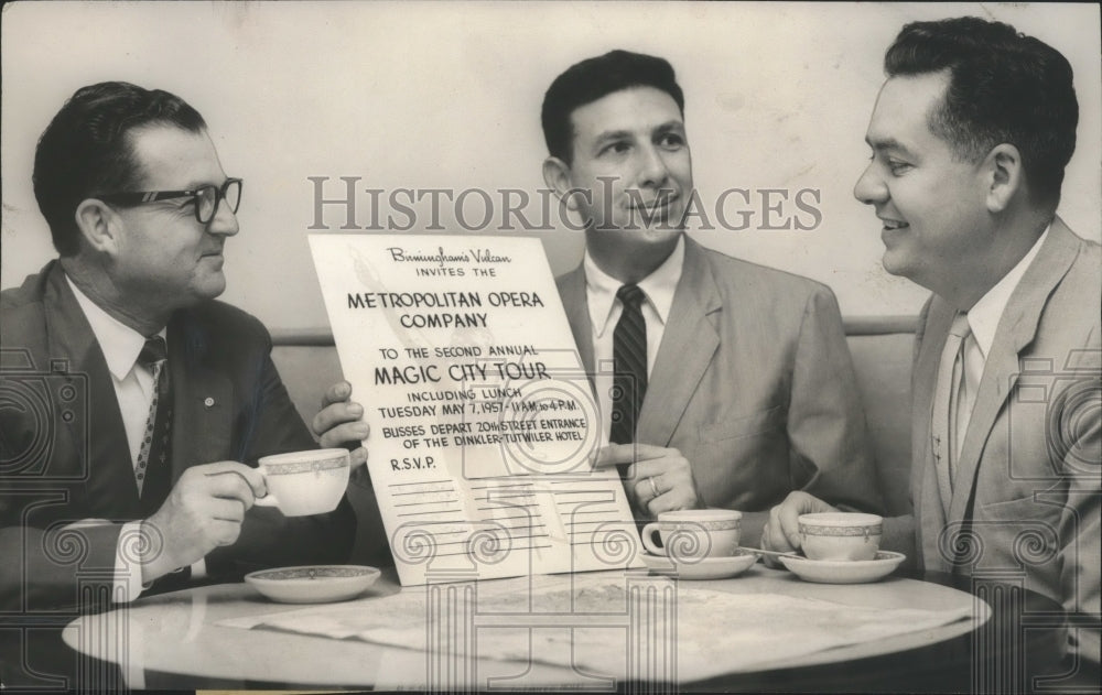 1957 Press Photo Marvin Engle and others review tour poster in Birmingham - Historic Images