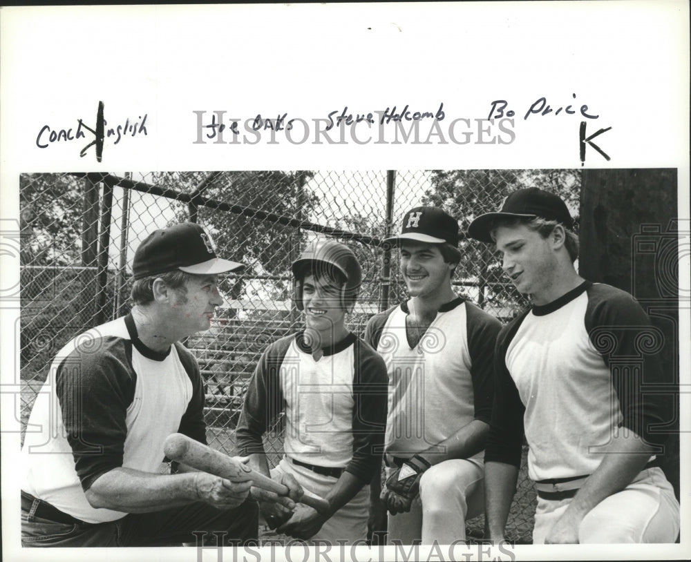 1981 Huffman Coach Phil English talks offense with Baseball Players - Historic Images