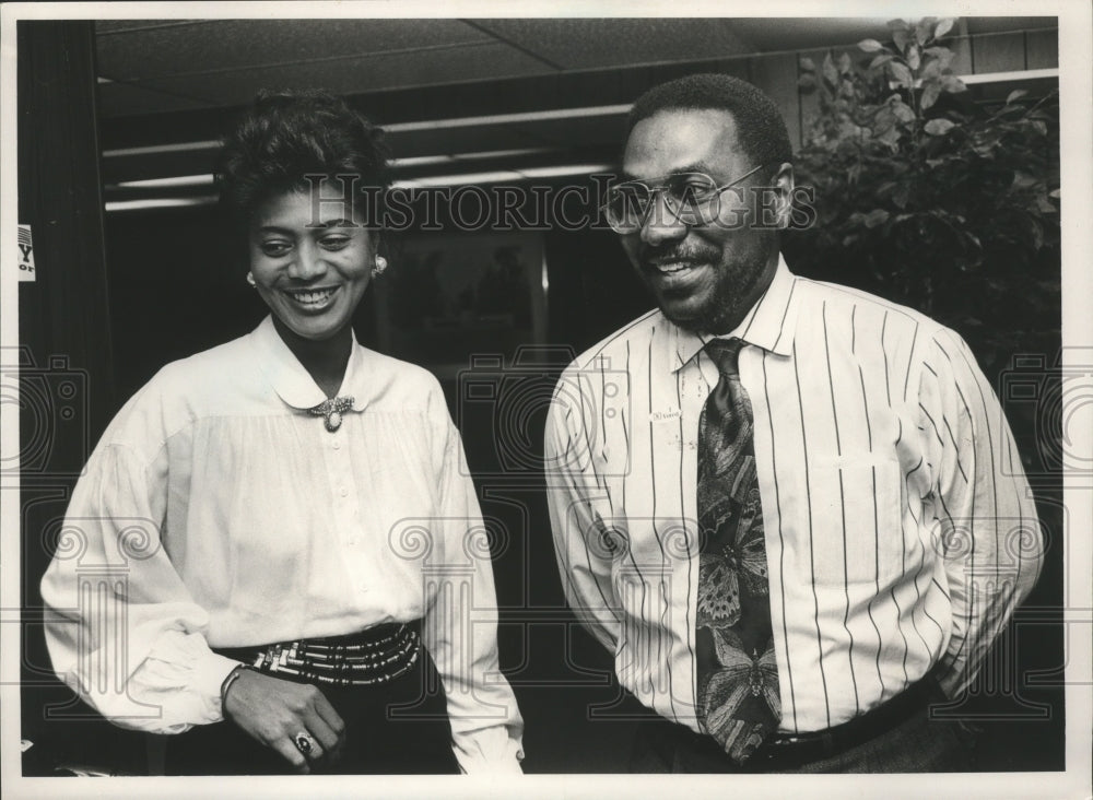 1992, Minnie Finley and Husband Richard Finley talk with supporters - Historic Images