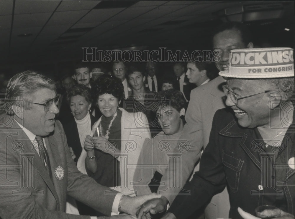 1984 William &quot;Bill&quot; Dickerson, Politician, shakes hand of supporter - Historic Images