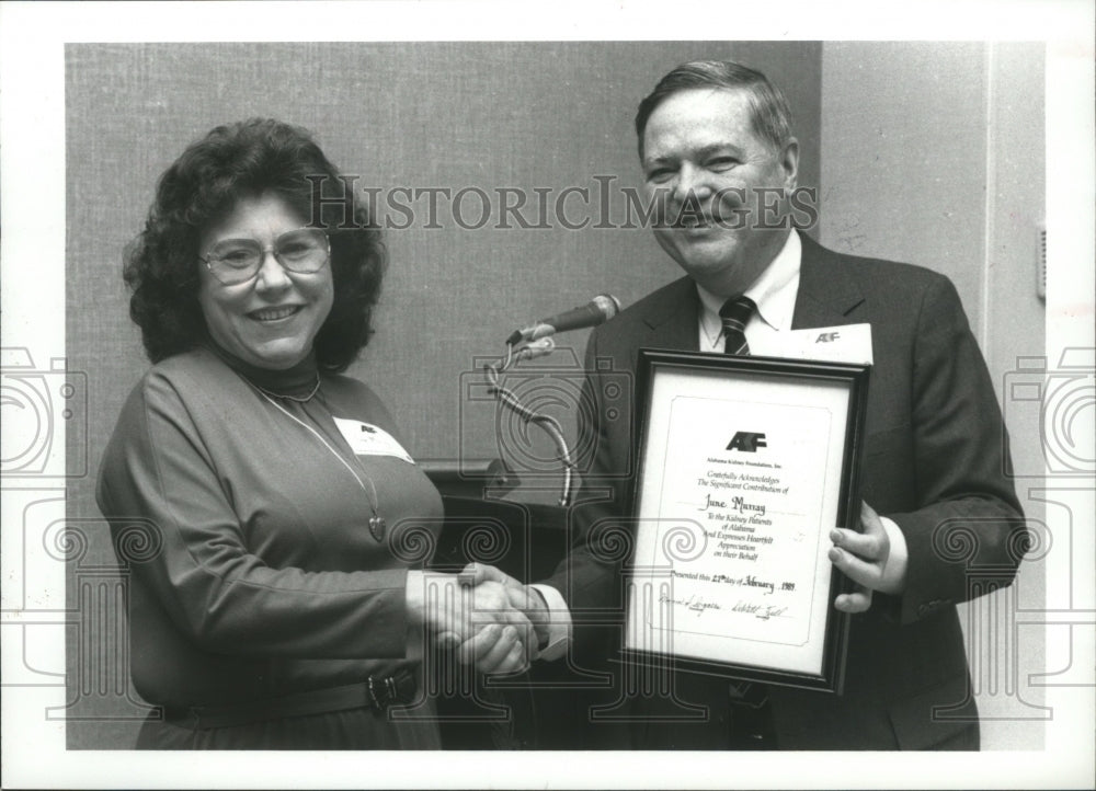 1989, June Murray Receives Alabama Kidney Foundation Recognition - Historic Images