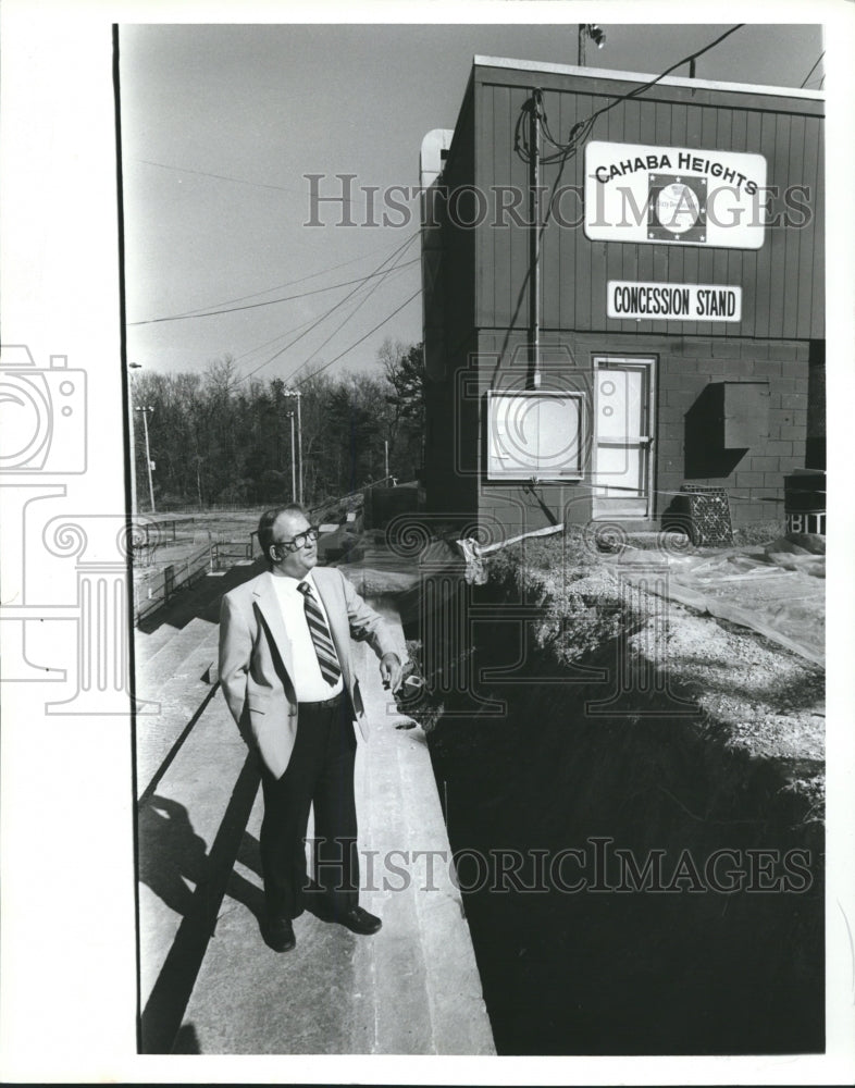 1982, Man shows Damage at Cahara Heights Bleachers - abna29094 - Historic Images