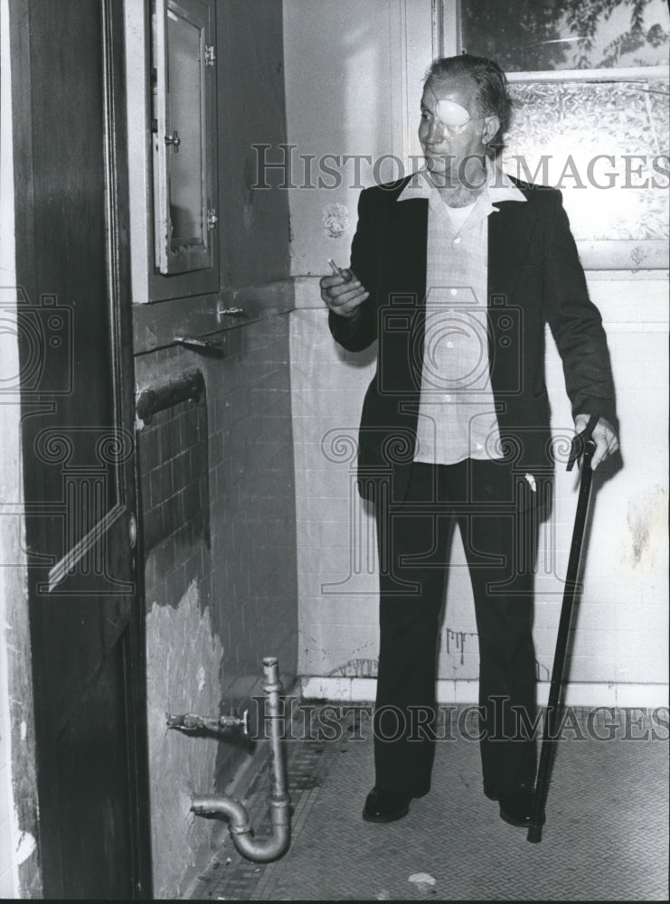 1978, Nicholas Babakitis Surveys Remains of Bathroom, Alabama - Historic Images