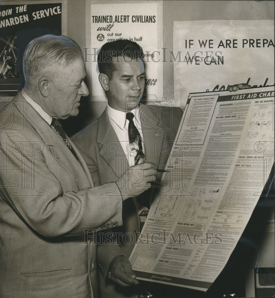 1953 Press Photo Colonel U. N. James and Bob Sampson go over Safety Chart - Historic Images