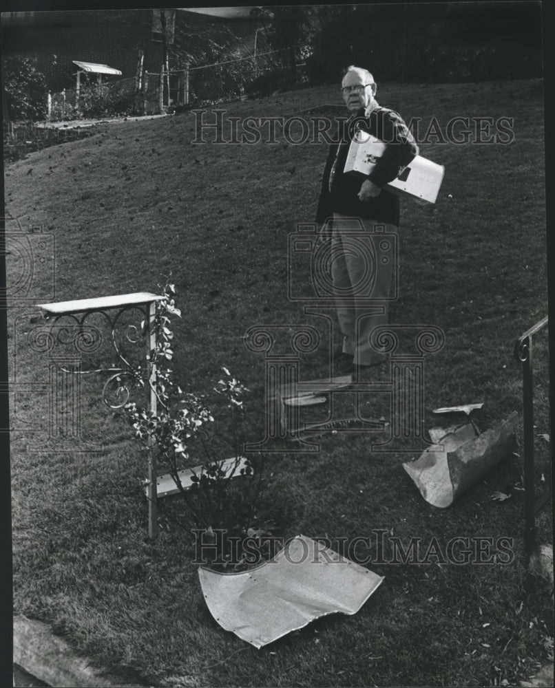 1981, Charlie Finchum with Bombed Mailbox on ground and New Mailbox - Historic Images