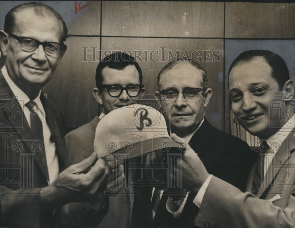 1965 Press Photo Mayor Albert Boutwell with Others on Baseball Day at Office - Historic Images