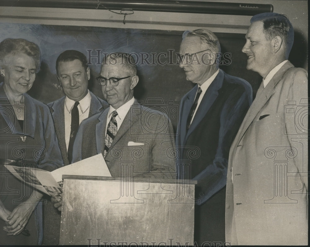 1958, Mrs. H. D. Warner, R. V. Miles, Others at Pulp and Paper Day - Historic Images