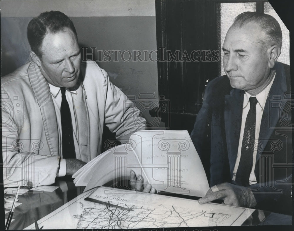 1961, M. R. Glasscock, left, and Probate Judge J. C. White with Maps - Historic Images