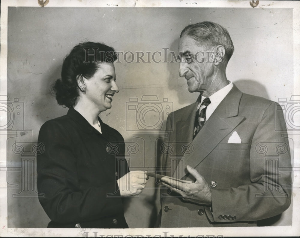 1948, Miss Helen Murray Gives Check to Dr. Lee McBride White - Historic Images