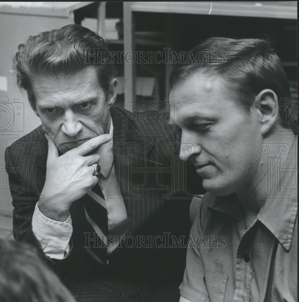 1979 Thomas Fullman, right, and Attorney Sheffield ponder question - Historic Images