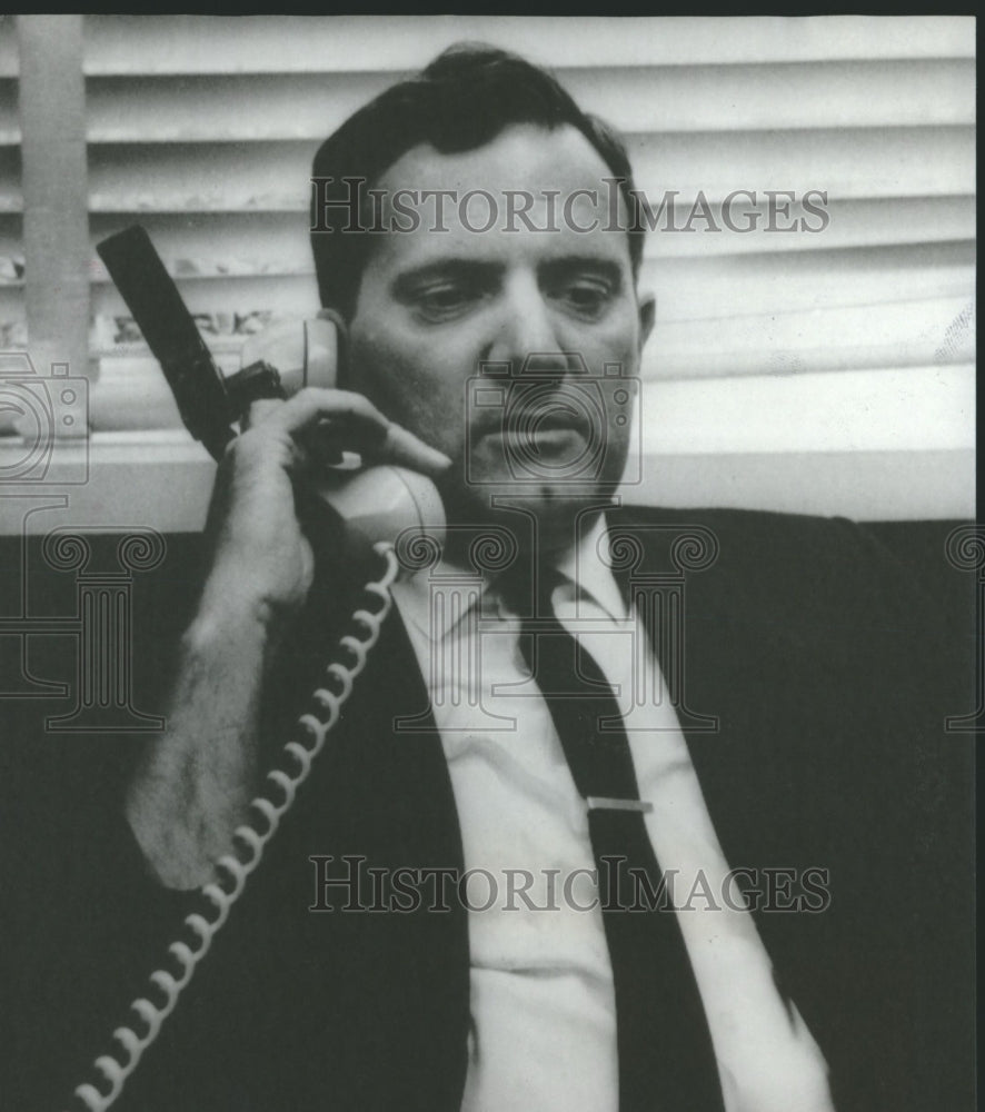 1966 Press Photo John Godbold, Federal Judge on Telephone with Gun in Hand - Historic Images