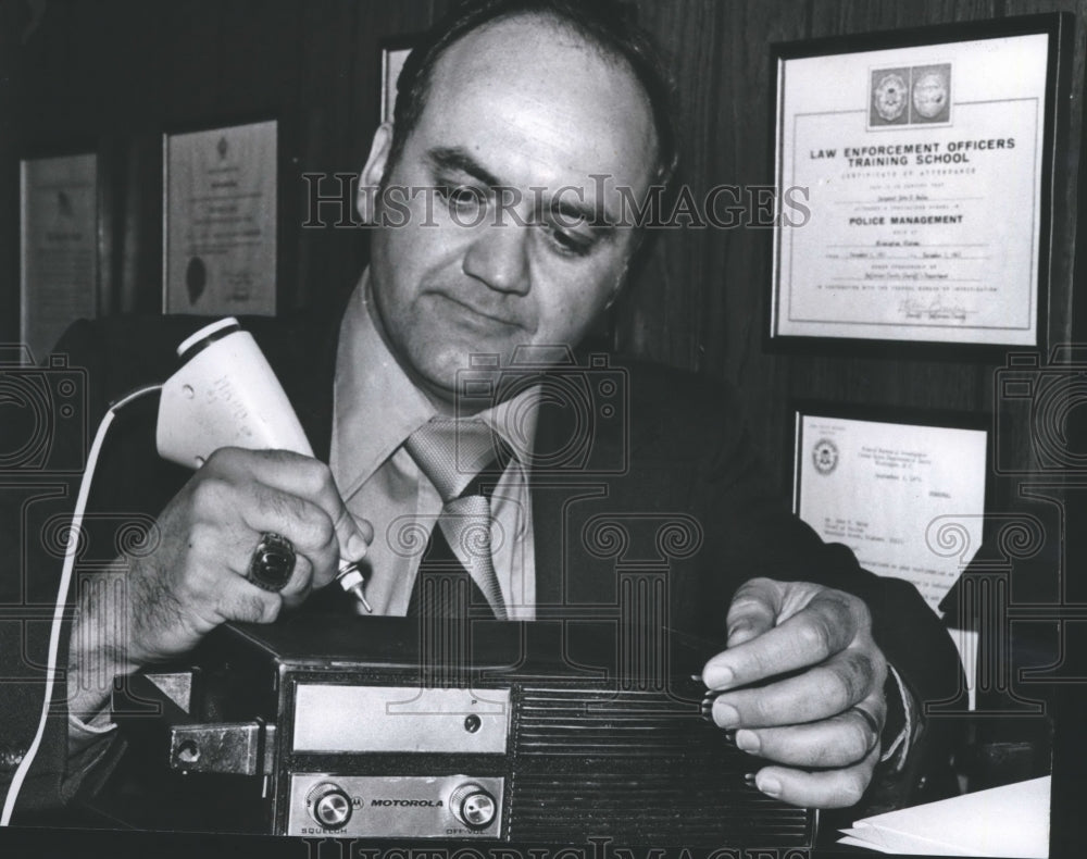 1977 Mountain Brook, Alabama Chief J.F. Haley Engraves Police Radio - Historic Images