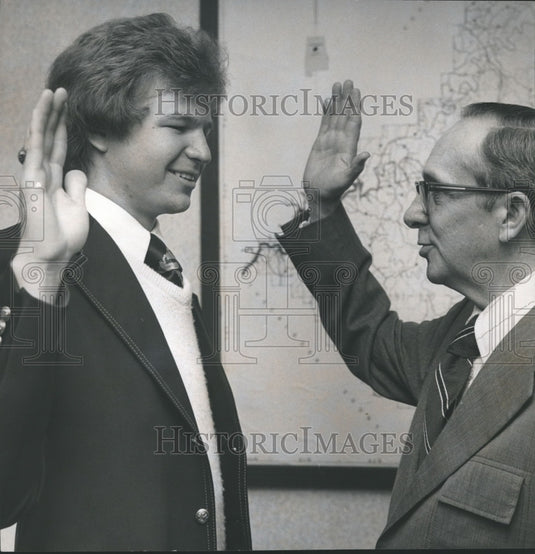 1974, Randy Godwin sworn in by Judge Florence, Jefferson school board - Historic Images