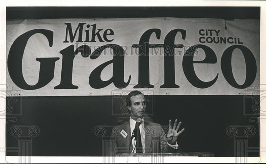 1985, Mike Graffeo Birmingham City Council Candidate, giving speech - Historic Images