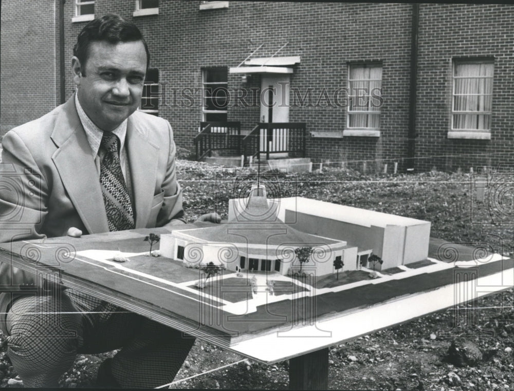 1975, Reverend Don Graham &amp; model of First Baptist Church, Alabama - Historic Images