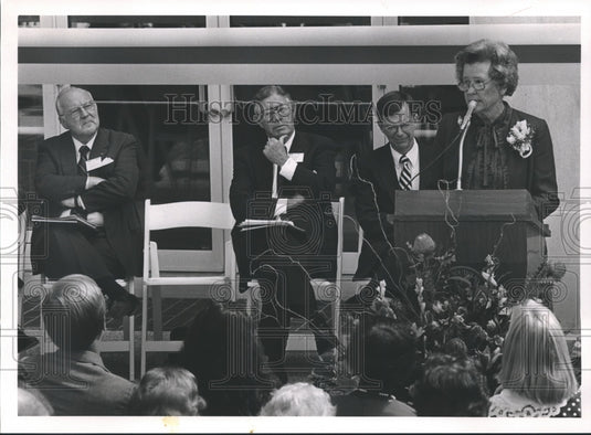1988 Marguerite Jones Harbert speaks at College building dedication - Historic Images