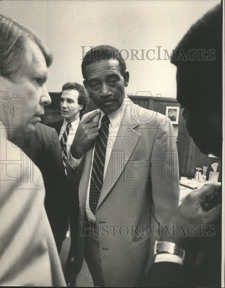 1983, Politician Fred Horn listens to others - abna31715 - Historic Images