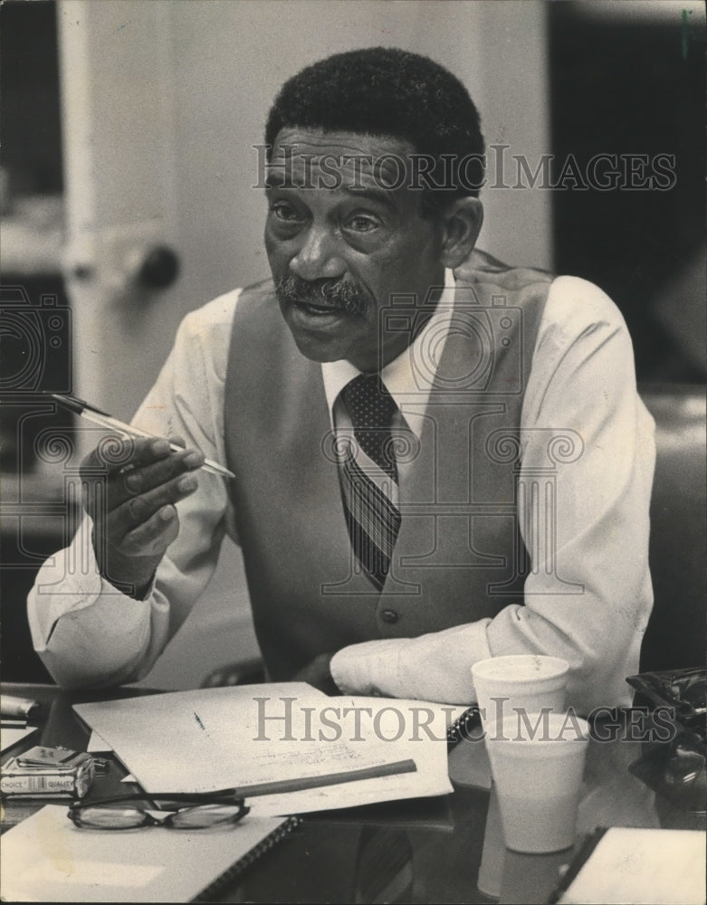 1984, Politician Fred Horn at desk - abna31719 - Historic Images