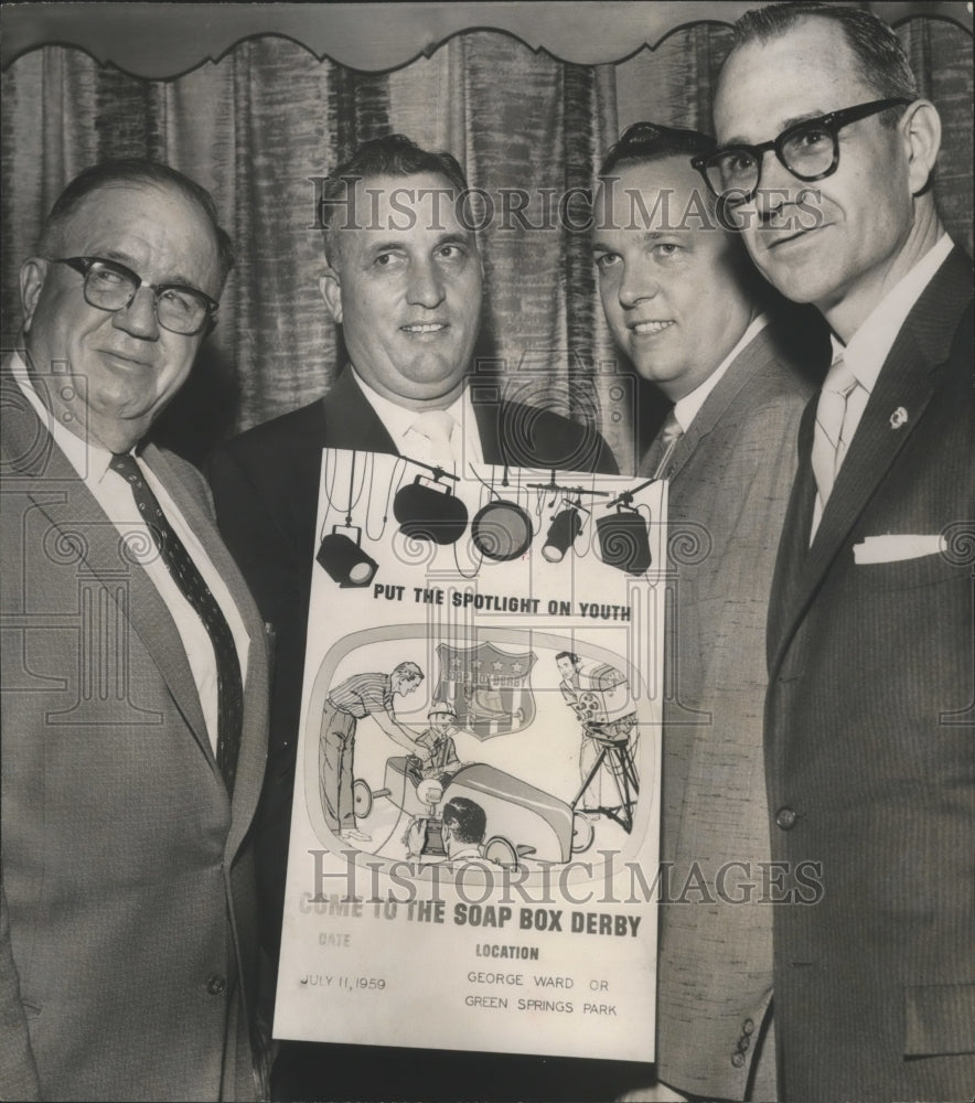 1959 Men hold Soap Box Derby poster - Historic Images