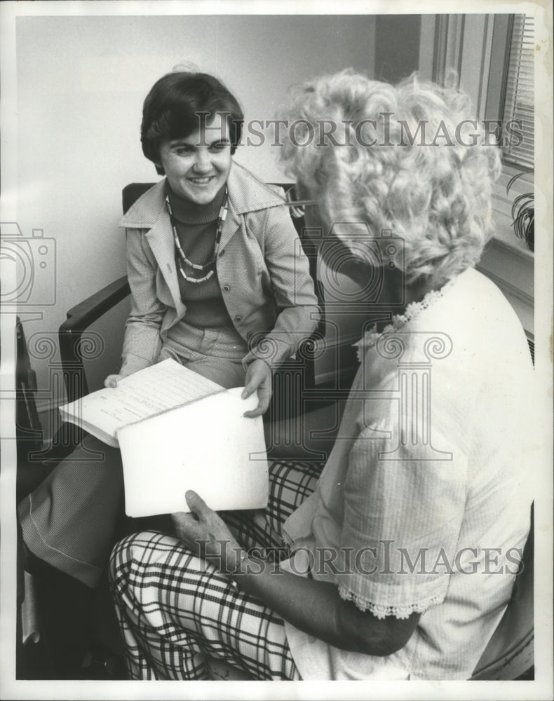 1977, Social Worker Ginny Holden, left, with May Williams - abna31821 - Historic Images