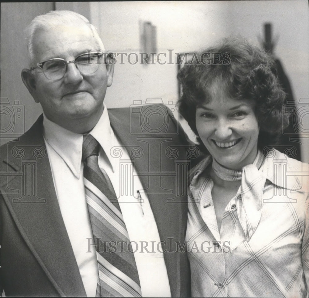 1977, Doug Kent and Mrs. Elaine Hughes of Shelby Board of Education - Historic Images